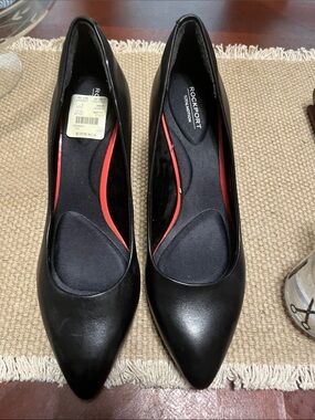 Rockport Black Pointed-Toe Pumps with Red Trim